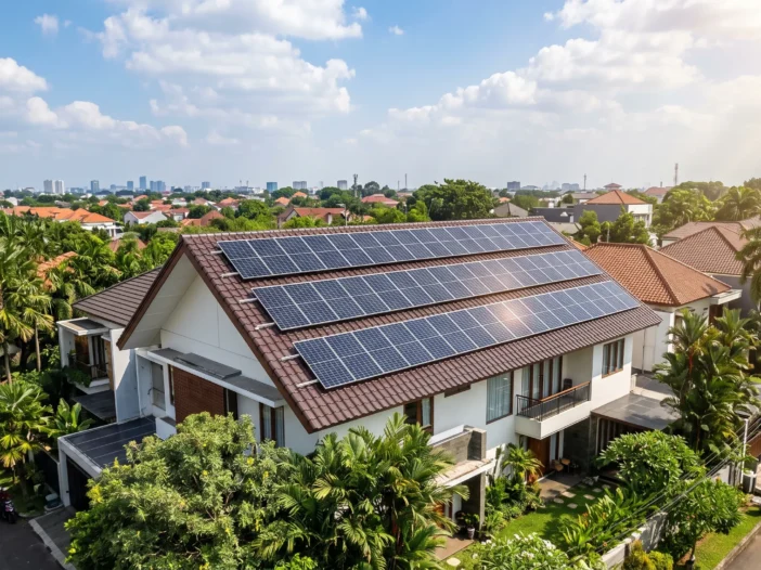 Sistem PLTS rooftop pada rumah dengan panel surya