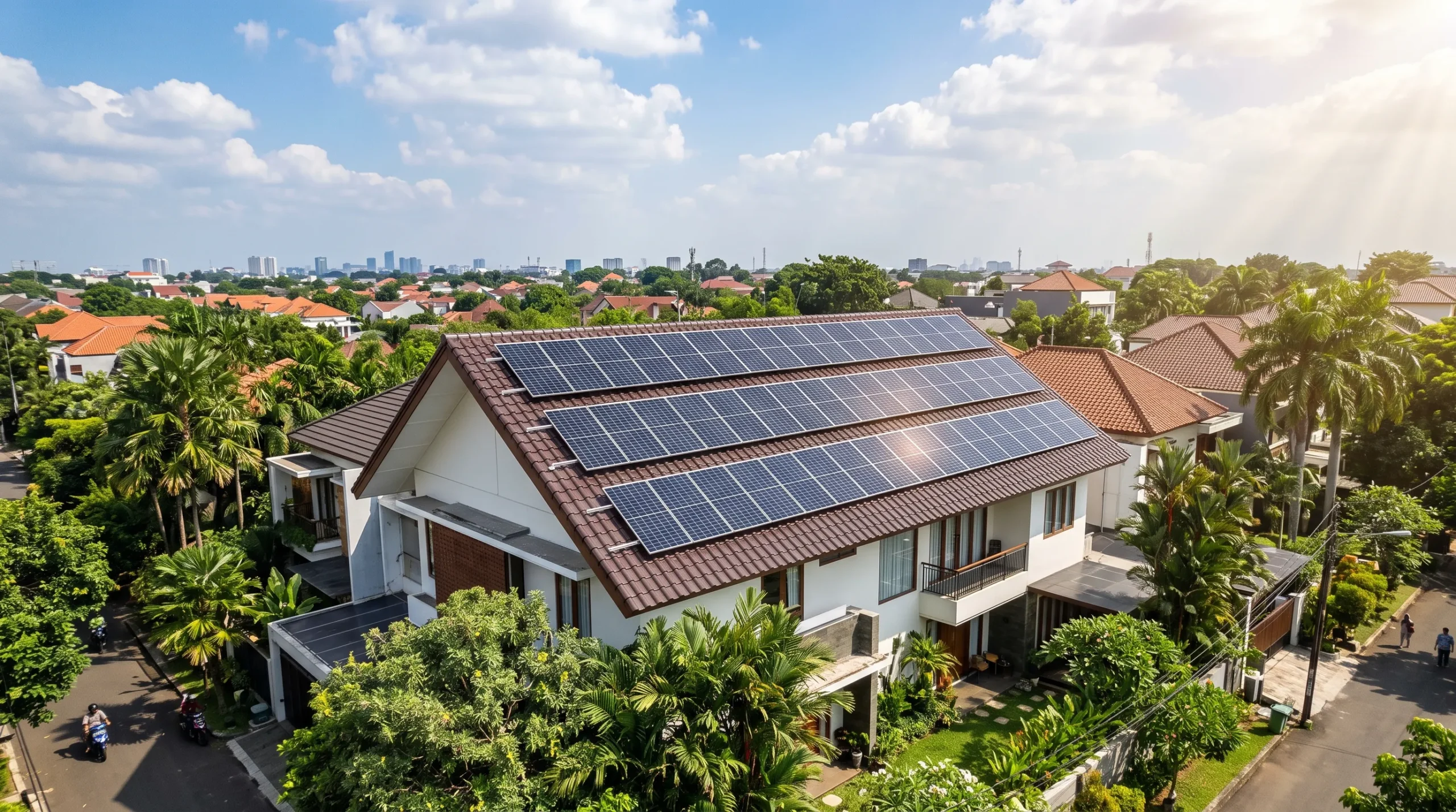 Sistem PLTS rooftop pada rumah dengan panel surya